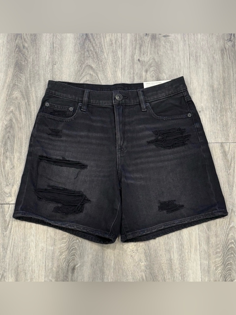 American Eagle Outfitters Charcoal Distressed Denim 90s Boyfriend Bermuda Shorts